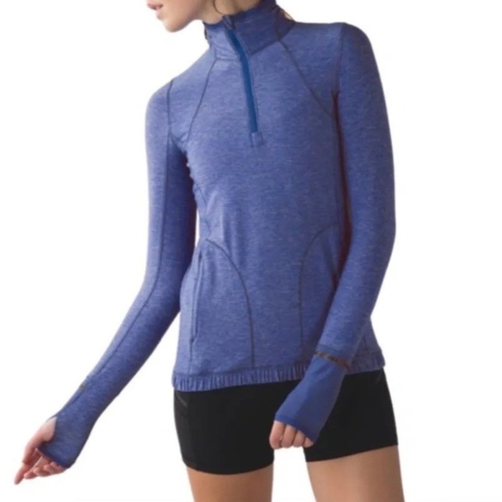 Lululemon Pace Pusher 1/2 Zip Women's Pullover Heathered Harbor Blue Size 12